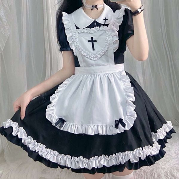 Kadın cosplay kostüm anime tatlı pembe lolita elbise sevimli hizmetçiler tek tip siyah lolita elbise kostümleri kawaii artı boyutu elbise giyer
