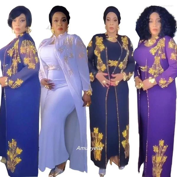 Roupas étnicas Chegada África Vestido Strass Longos Vestidos de Noite de Luxo Tem Roupa Interior Mulheres Conjuntos para Africano