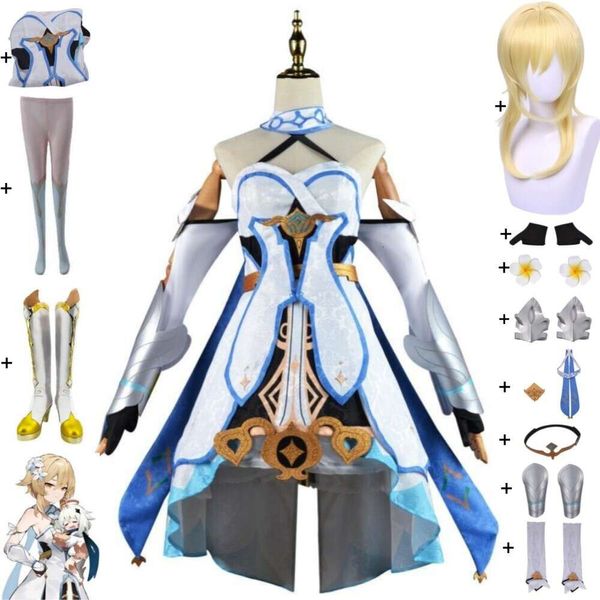 Cosplay anime jogo genshin impacto lumine cosplay traje peruca sapatos abyss pedido viajante sexy mulher vestido bonito loli roupa terno de halloween