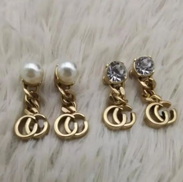 2024 Dungle Chandelier Moda İnci Pırlanta Dinley Küpe Aretes Kadınlar İçin Parti Düğün Nişan Severleri Hediye Takıları Kutu