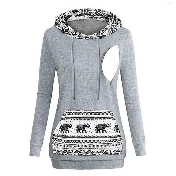 Kadın Hoodies Kadın Polar Ham Hamzilolu Hemşireliği Hoodie Sweatshirt Uzun Kollu Emzirme Gebelik Top Kanguru Cep Giysileri