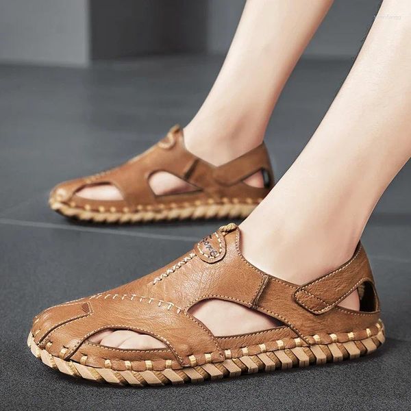 Sandalen Sommer Männer Mode Outdoor Schuhe Walking Strand Gummi Slipper Designer Klassische Handgemachte Leder Fischer Rutschfeste Weiche