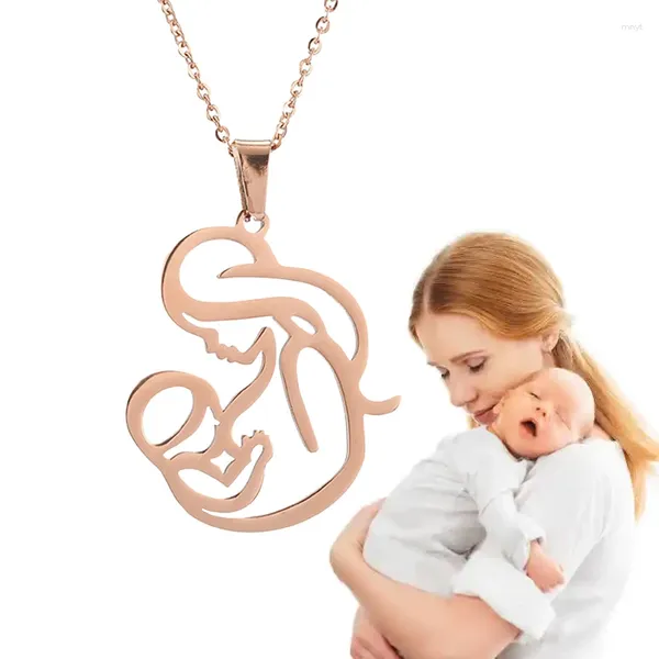 Anhänger Halsketten Mama Stillen Baby Kette Halskette Edelstahl Hohl Mama Schmuck Für Muttertag Geburtstagsgeschenk