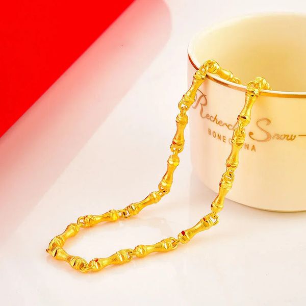 Anhänger Halsketten Reine 18 K Gold Farbe Halskette Armreif Schmuck Sets Echte Kette für Frauen Feine 18 K Hochzeit armreifen Ring 231017