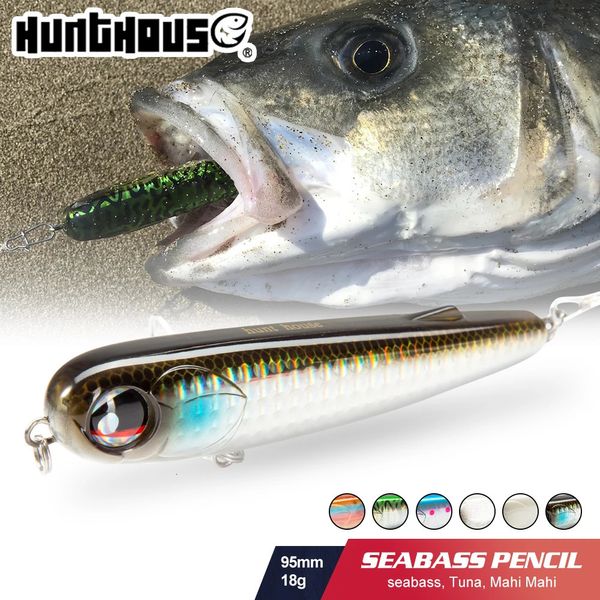 Esche esche Hunthouse Floating Poppen Pencil Lure Fishing Wobbler WTD 95mm 18g Acqua salata Topwater Surface Pesca Stick Bass Plastic Walker 231017