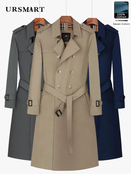 Herren Wollmischungen Superlanger, knielanger Trenchcoat, zweireihiger Herren-Trenchcoat im englischen Stil, Khaki, mit verdicktem Wollfutter, winddichte Jacke aus reiner Baumwolle 231016