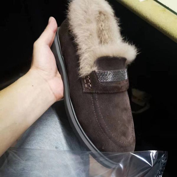 Commercio estero Marchio di lusso 2023 Autunno e inverno Nuova tendenza Testa rotonda Capelli caldi di coniglio One Step Scarpe di cotone casual Scarpe da donna Scarpe Lefu