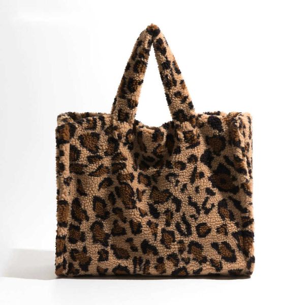 Женская большая сумка из искусственного меха с большим леопардовым узором, модная плюшевая повседневная сумка-шоппер, вместительная квадратная сумка через плечо, повседневный кошелек 220923
