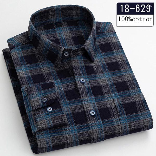 Camisas casuais masculinas plus size 8xl algodão lixar manga comprida para homens camisa xadrez tops roupas de bolso único itens