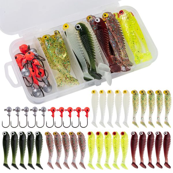 Yemler Lures goture 40pcs çok yumuşak cazibe kiti balıkçılık 5cm 0 7g jig heak kancası 3 2cm 3 5g kanca ile mücadele kutusu pesca 231017