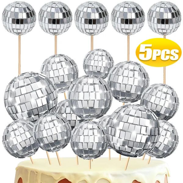 Altri articoli per feste per eventi 3 4 5 cm Specchio Disco Balls Decorazione torta Buon compleanno Topper Cupcake Bastoncini di legno Inserto per la danza 231017