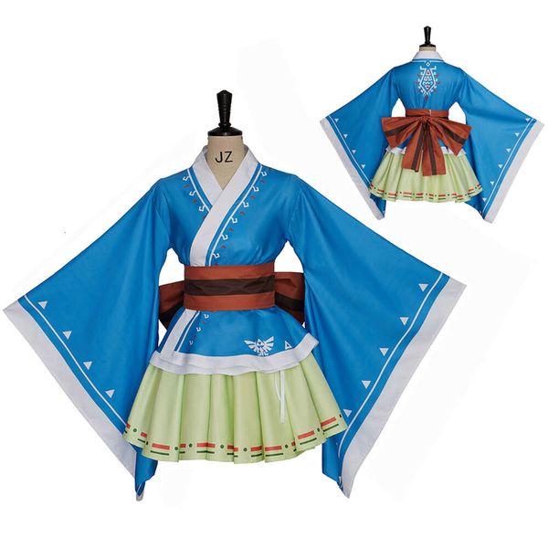 Link Cosplay Kostüm Japanische Kimono Robe Outfits Yukata Kimono Hellblaue Version Kostüm Komplette Sets Halloween Karneval Anzug
