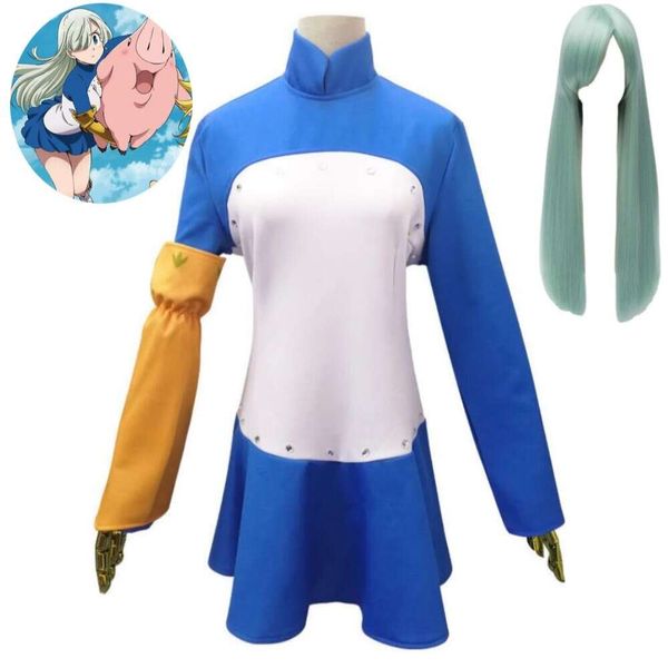 Cosplay anime elizabeth liones os sete pecados capitais revival dos mandamentos cosplay traje peruca sexy mulher vestido azul halloween terno