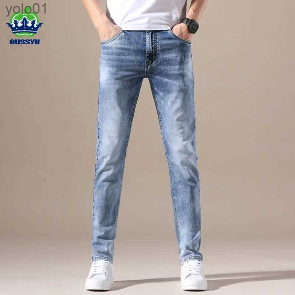 Herren Jeans OUSSYU Marke Kleidung Jeans Männer Hohe Qualität Stretch Hellblau Denim Mode Plissee Retro Tasche Dünne Hosen Hosen 28-40L231017