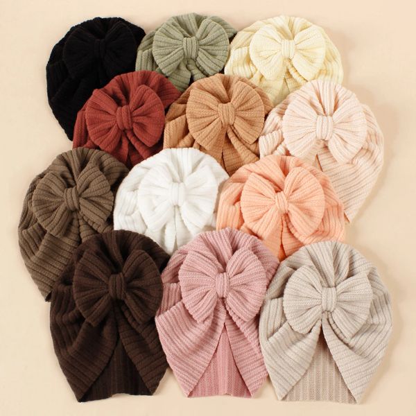 Baby Knoten Turban Neugeborenen Rippen Hut 0-5T Elastische Gestrickte Schleife Indische Kappe Winter Nette Hüte Säuglings Kleinkind dicke Mädchen Junge Kind Neue