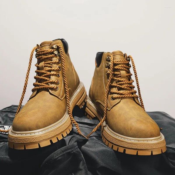 2024 26 botas de couro clássico moda tornozelo masculino alta qualidade ao ar livre sapatos casuais all-match inverno pelúcia neve