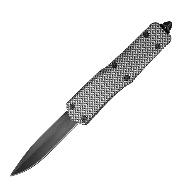 Coltello tattico AUTO grande A07 di alta qualità 440C Lama in ossido nero Fibra di carbonio Maniglia in lega Zn-al Coltelli tascabili EDC con borsa in nylon