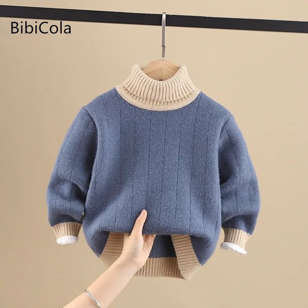 Pulôver Suéter infantil Bebê Menino de pelúcia grande para crianças engrossado outono e inverno suéter coreano de gola alta infantil 3-9 anos 231017