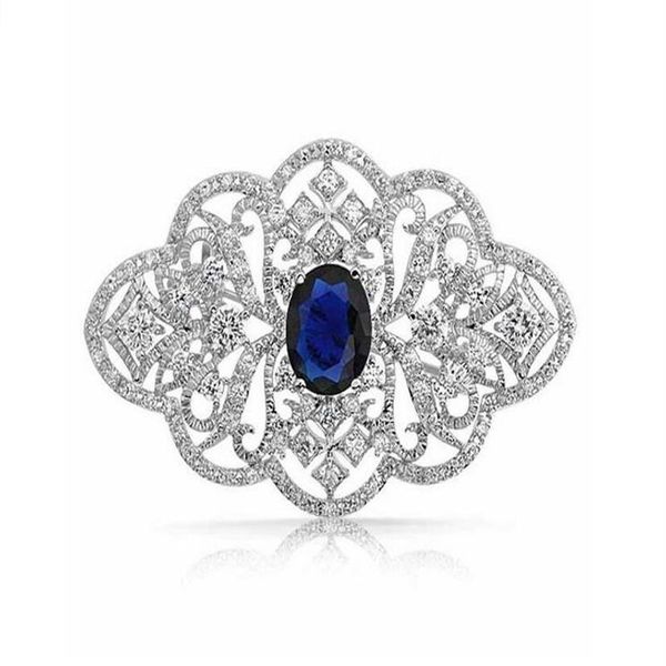 2 Polegada vintage olhar claro strass cristal diamante broche de jóias de casamento com pedra azul289n