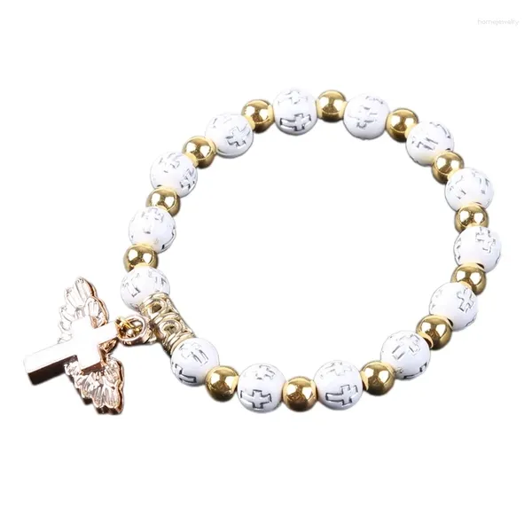 Strang Mode Eleganz Rosenkranz Perlenarmband Stretch Engel für Kreuz religiösen Schmuck