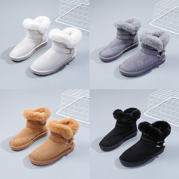 2023 Winter-Schneestiefel, warme Freizeitschuhe, flache Schuhe für Damen, Plüsch und dick, gebrochenes Weiß, Grau, Khaki, Schwarz, Größe 35–40