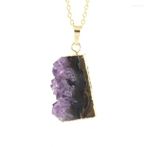 Anhänger Halsketten KFT Natürlicher Kristallquarz Unregelmäßige Form Heilende Amethyste Drusy Slice Reiki Chakra Steinkette Halskette