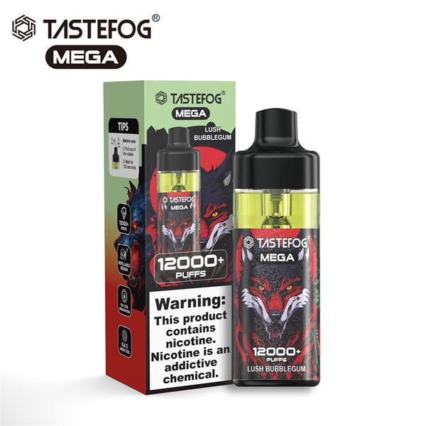 Tastefog original mega recarregável pod vape descartável vaper 12000 puff e-cigarro rgb controle de fluxo de ar 12 sabores entrega rápida