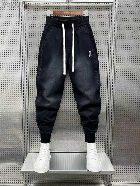 Calças de brim masculinas harem jeans japonês harajuku marca de luxo baggy hip hop streetwear novo em popular preto coreano rua calças l231017