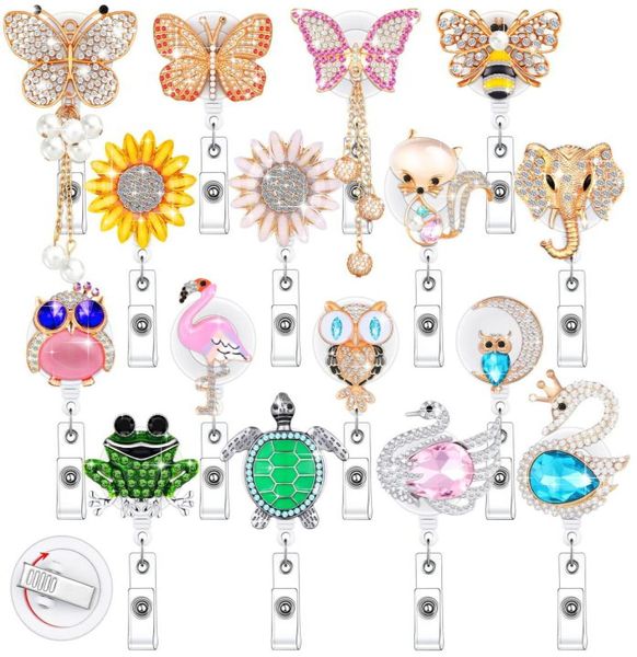 Altro materiale scolastico per ufficio L Porta badge retrattile Porta badge Crystal Id Reel Clip Strass Infermieristica carina con per le donne Do S1719449