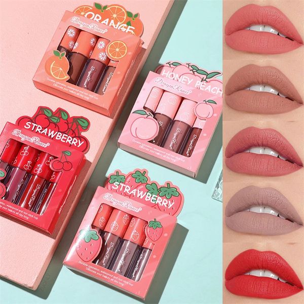 Batom 4PCSSet Velvet Matte Lip Gloss Batom Líquido À Prova D 'Água Longa Duração Nu Lip Maquiagem Mulheres Red Lip Tint Coreano Cosméticos 231016