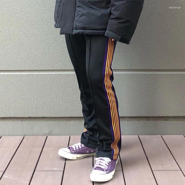 Pantaloni da uomo AGHI Arrivo Farfalla Ricamo Pantaloni sportivi di cotone nero Giallo Viola Track Stripe Zipper Pantaloni oversize da uomo e donna