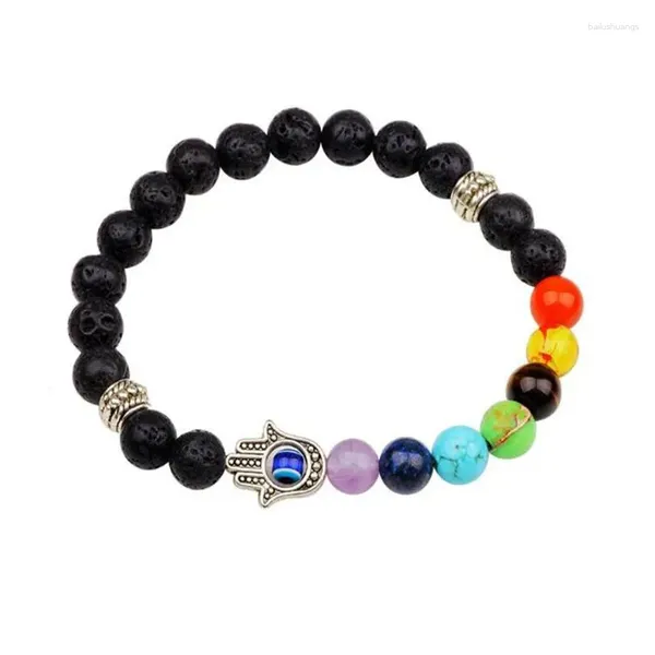 Braccialetti con ciondoli 8mm Bracciale vulcanico 7 Chakra per unisex Perline malvagie Gioielli Hamsa Chakra Pietra curativa Uomini