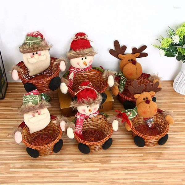 Decorações de Natal Papai Noel Boneco de neve Alce Cesta de doces Boneca de frutas abraçando caixa de presente infantil