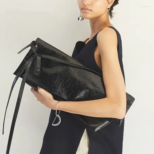 Sacos de noite senhoras bolsas de couro de cera de óleo grande capacidade bolsa de ombro preto macio crossbody para mulheres de alta qualidade embreagem axilas