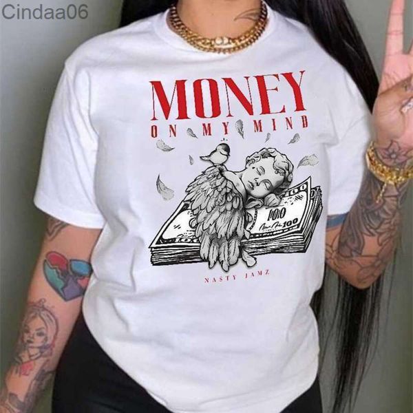 Plus Size 3xl 4xl 5xl Womens Designer T Shirt Tops 2023 Senhoras Soltas Em Torno Do Pescoço Manga Curta Tee Dinheiro Dos Desenhos Animados Imprimir Tees 20 Padrões