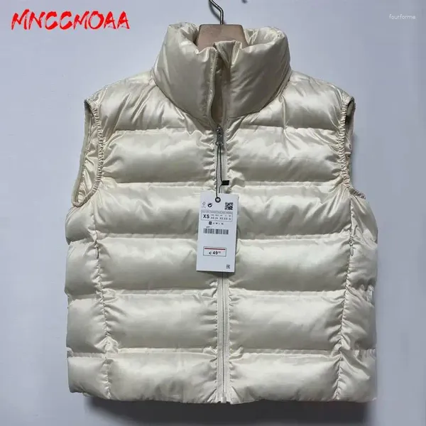 Damenwesten MNCCMOAA 2023 Winter Frauen Mode Stehen Neck Zip Parkas Weste Weibliche Einfarbig Casual Ärmellose Warme Weste Outwears