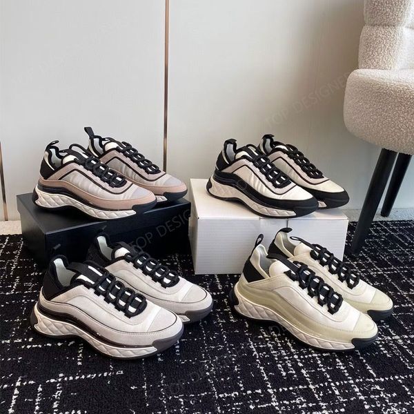 Clássico tênis de luxo sapatos femininos moda branco preto rendas até plataforma de emenda famosa marca tênis de pista sapatos de grife de luxo sapatos casuais com caixa