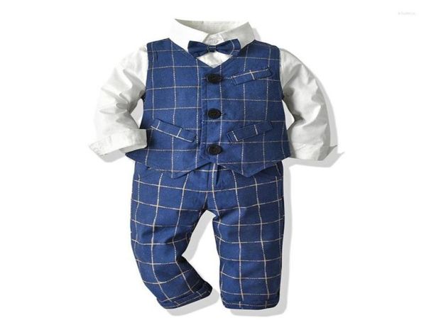 Set di abbigliamento Baby Boy Gentleman Clothes Set Autunno Abito in cotone per bambini Camicia bianca con papillon Gilet Pantaloni formali Born Boys2295265