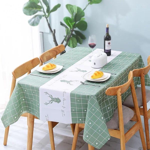 Toalha de mesa em PVC estampada toalha de mesa xadrez à prova d'água à prova de óleo fácil de limpar desenho animado de livro de café