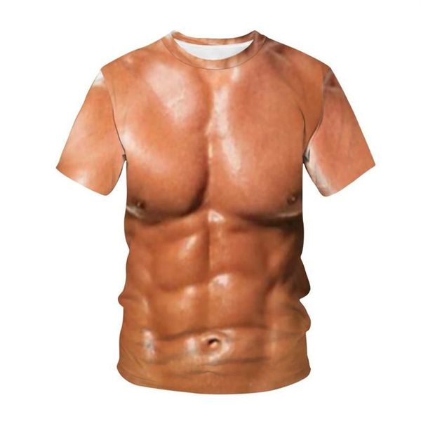 Erkek Tişörtler 2022 Kas Dövmesi Erkek Kadınlar 3D Baskı Çıplak Deri Göğüs Moda Gündelik Tişört Çocuk Tişörtleri Erkekler Üstler Harayuku Clo259b