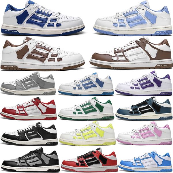 Amirlies Running Shoes Mulheres Designer Skel Top Low Bones Tênis de Couro Luxo Esqueleto Azul Vermelho Branco Preto Verde Cinza Marrom Casal Tênis de Basquete