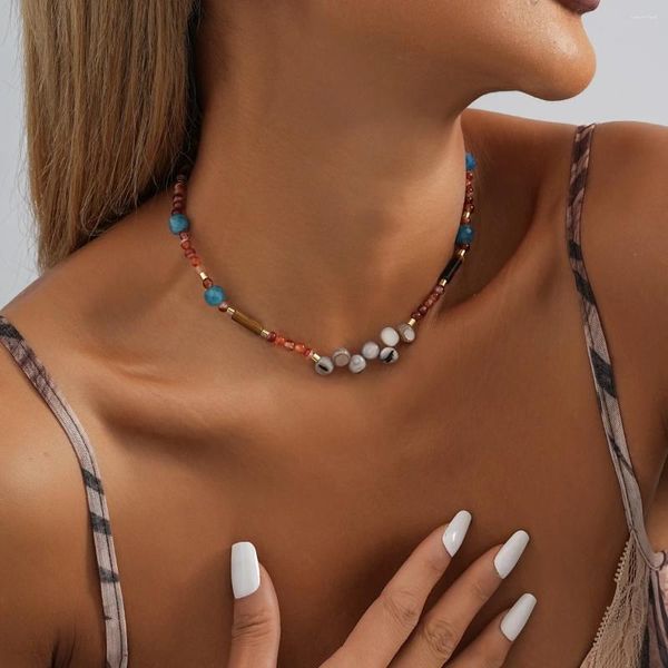 Halsband Kreative Bunte Naturstein Halsketten Für Frauen Nische Design frauen Geburtstag Party Geschenke Schmuck Großhandel Direkt Verkauf