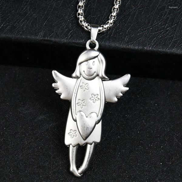 Pingente colares cor prata anjo adorável sorriso fada voando asa deus menina corrente coração presente cristão mulher jóias