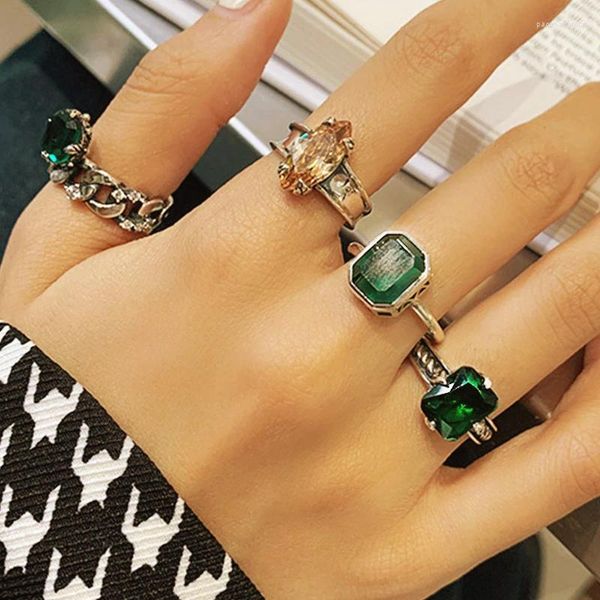 Anéis de cluster vintage clássico zircão cúbico cristal aberto dedo verde para mulheres menina moda festa acessórios presentes jóias bague homme