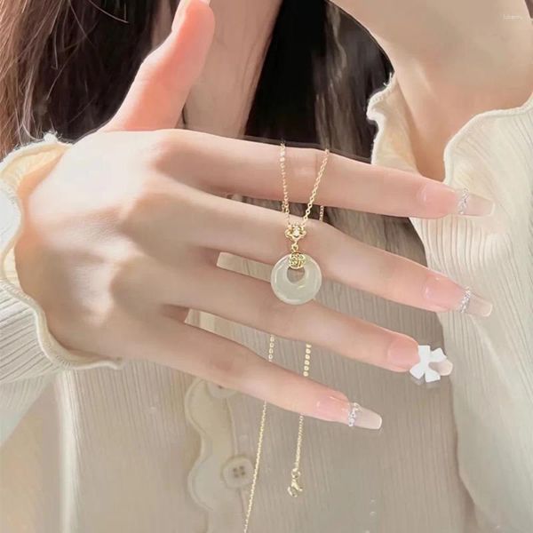 Цепочки из стерлингового серебра 925 пробы и ожерелье из нефрита Тянь О-образный кулон, означающий мир, счастливая леди, подарок для свадебной вечеринки