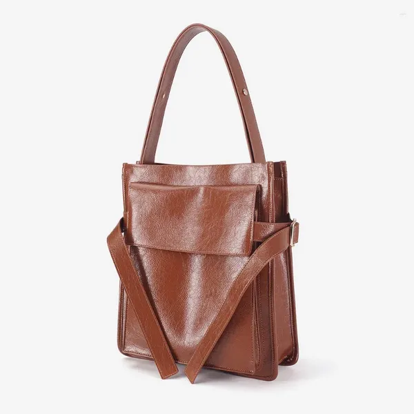 Borse da sera MS Borsa da donna in vera pelle retrò di lusso dal design unico Borsa a mano con tracolla a tracolla con secchiello in cera d'olio nera 2023