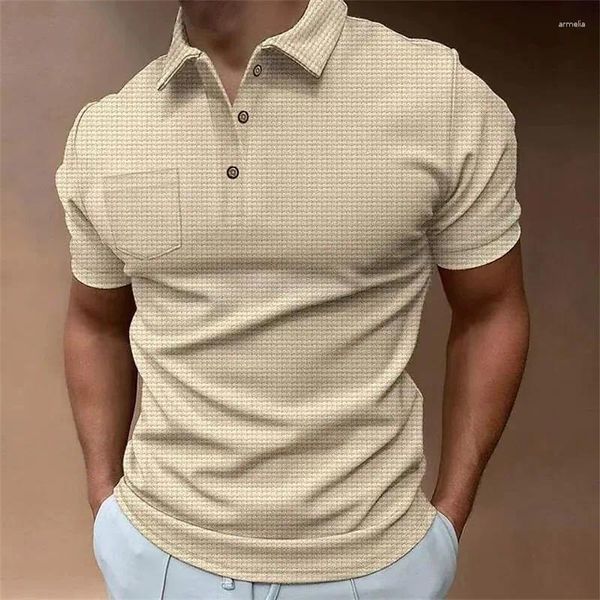 Camisetas masculinas Waffle Black Buckle Polo T-shirt vendendo camisa versátil