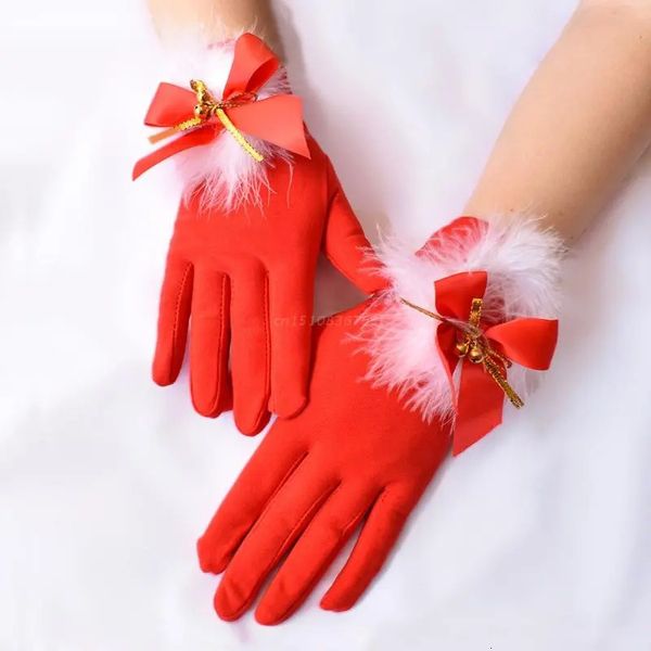 Fünf-Finger-Handschuhe, Weihnachtsmann, festliche Handschuhe, weißes Fell, Kostüm, Party, kurze rote Weihnachtsmann-Handschuhe, Kostüm, Weihnachten, Kostümzubehör, 231017