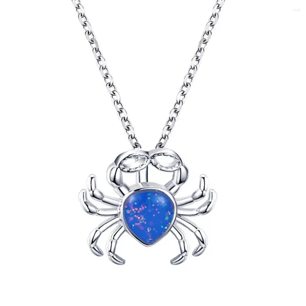 Anhänger Halsketten Blau Zirkon Krabbe Halskette Für Frauen Luxus Niedlichen Metall Tier Form Einstellbare Wahl Tag Schmuck