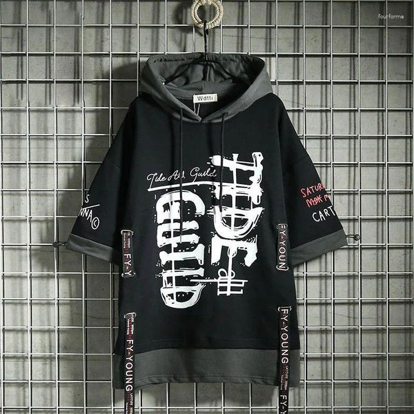 Erkek Tişörtleri Moda Graffiti Hoodies Gömlek Yaz Teknik Giyim Mektubu Baskı Sıradan Sokak Giyim Y2K Kalça Sport Anime Erkekler İnce Giyim